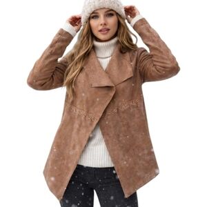 STRADIVARIUS Brown Faux Suede Waterfall Jacket Size M Vegan Leather
